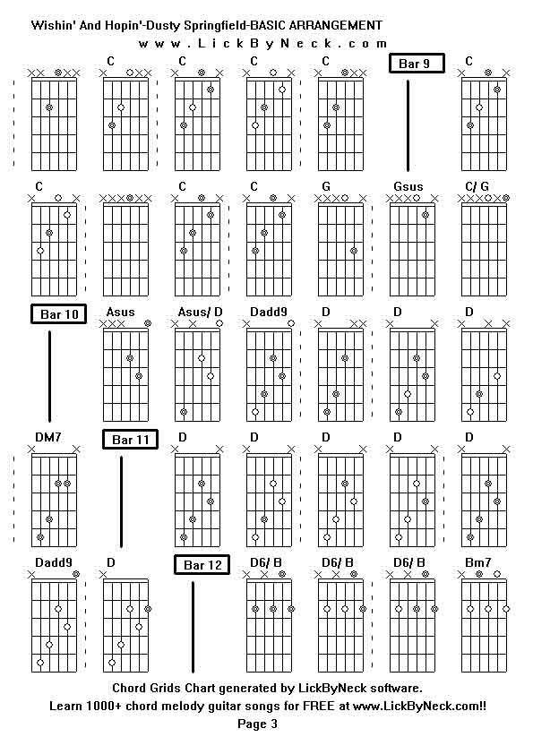 Chord Grids Chart of chord melody fingerstyle guitar song-Wishin' And Hopin'-Dusty Springfield-BASIC ARRANGEMENT,generated by LickByNeck software.